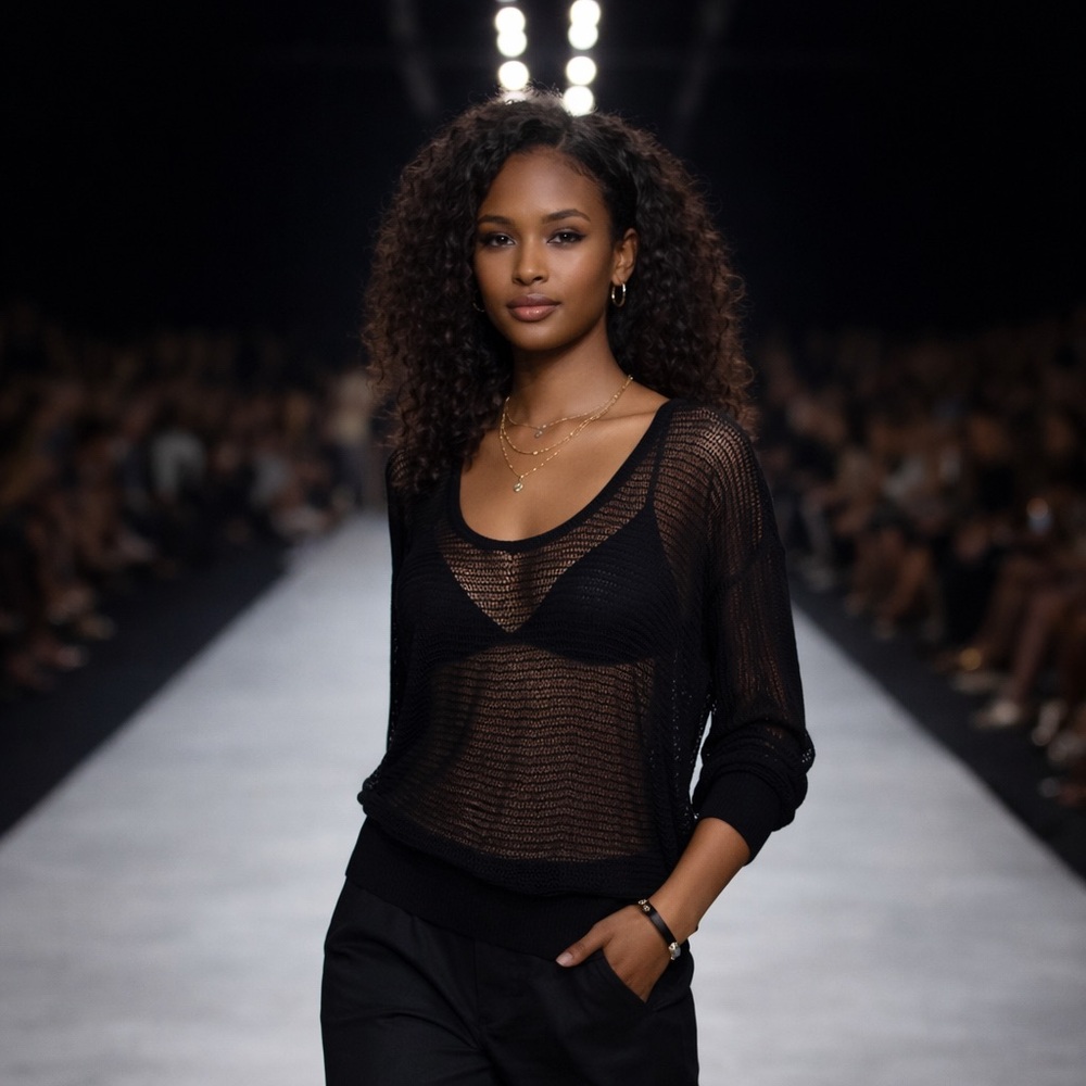 Eileen Fisher Black Sheer Open Knit Top